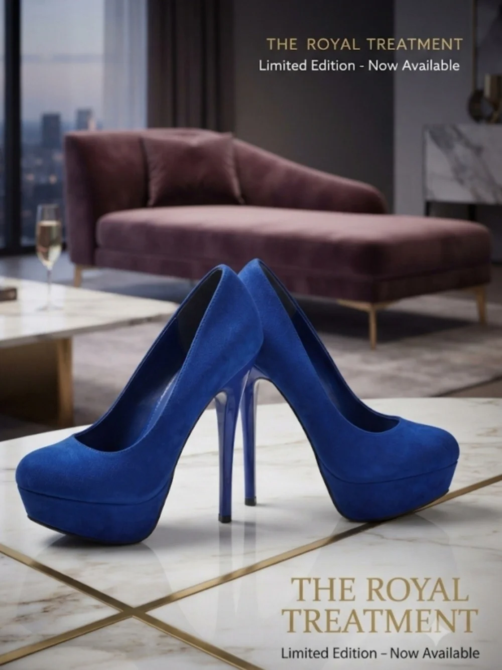 Unsensored Cobalt Blue Suede Platform Stiletto Pumps